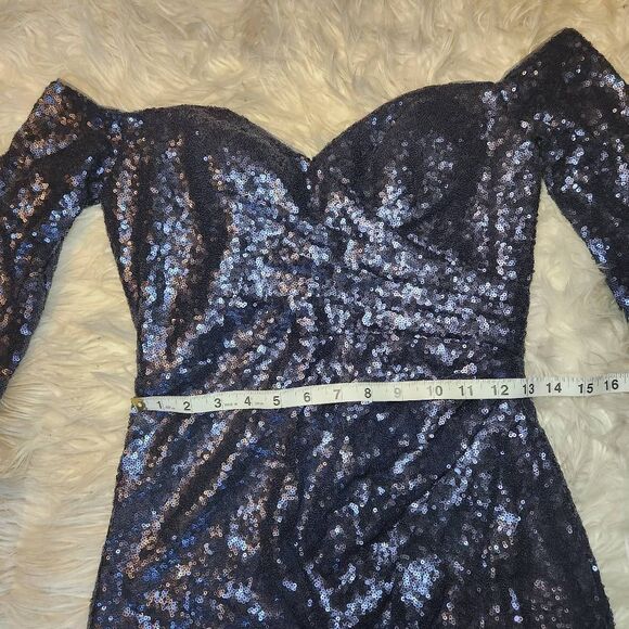 Rene by Rene Ruiz Blue Sequin Ruched Mini Dress - Picture 6 of 11